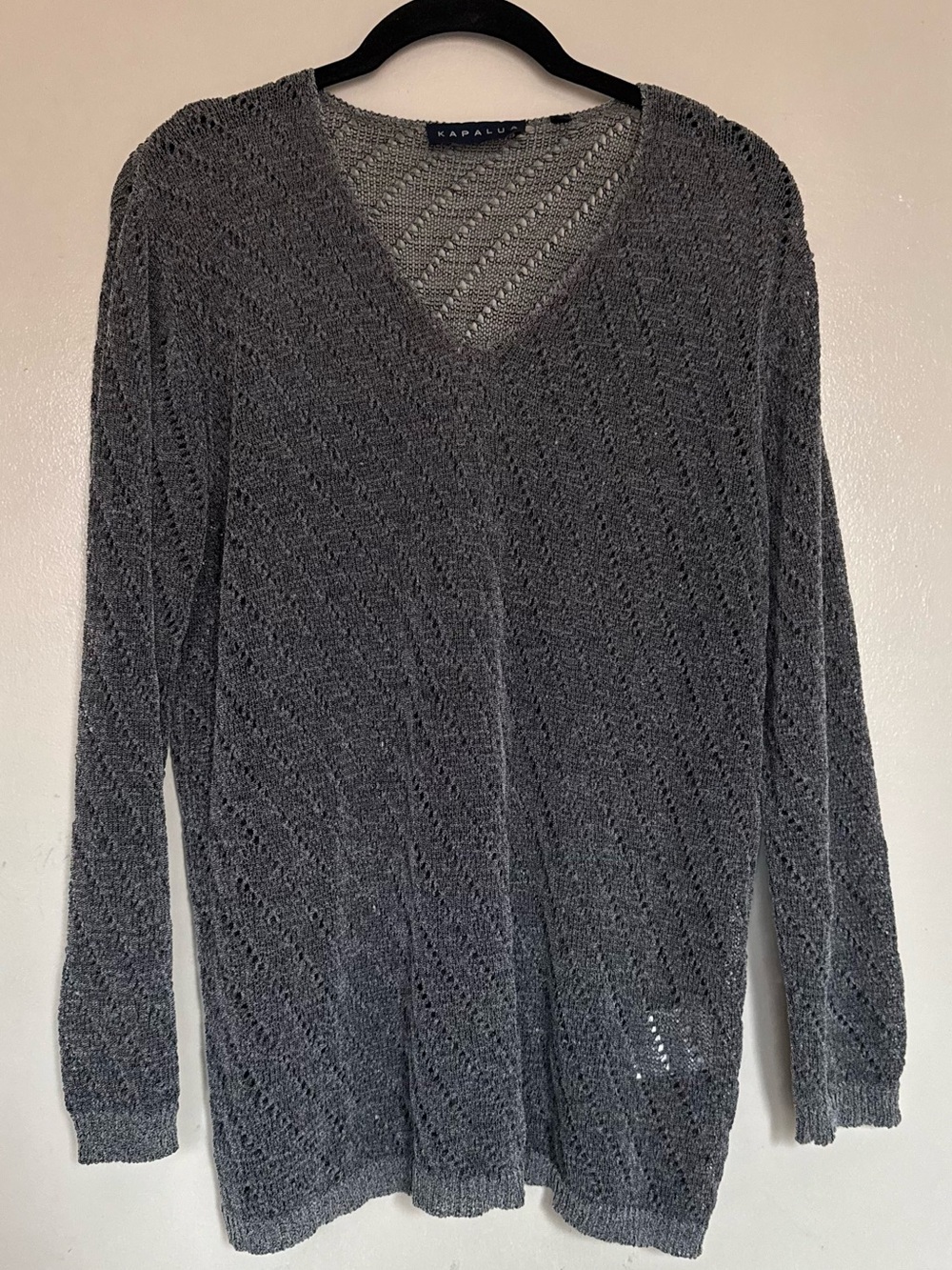 Gray V-Neck Mesh Knit Sweater